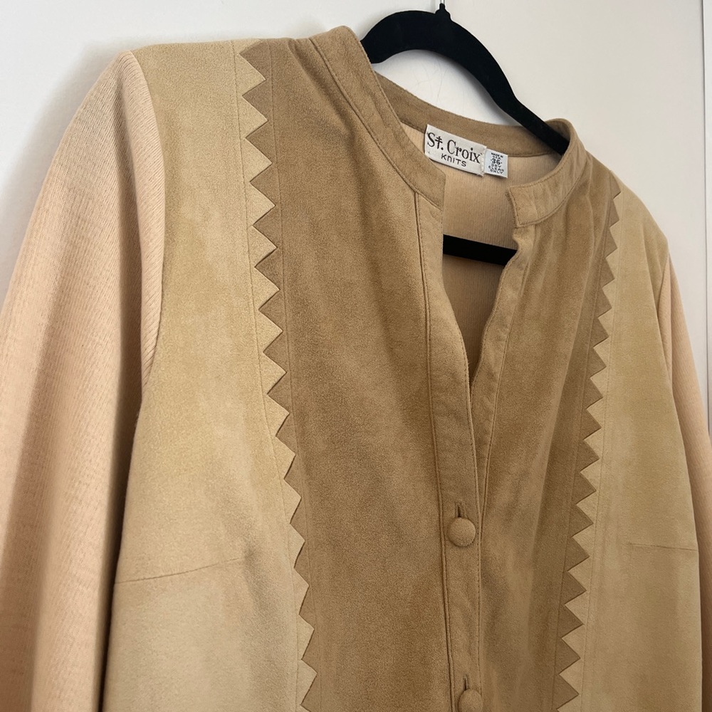VTG 70s St. Croix Knits Tan Suede and Knit Cardigan